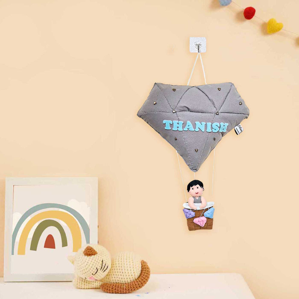 Personalized Diamond Shaped Felt Kids Name Plate For Kids - Hanging from Wall Hook