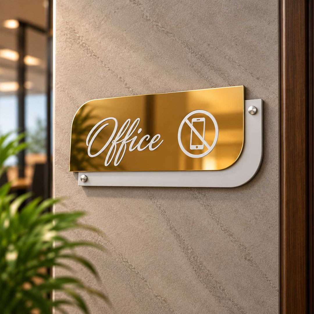 Premium Personalized Golden And White Acrylic Office Name Plate For Businesses