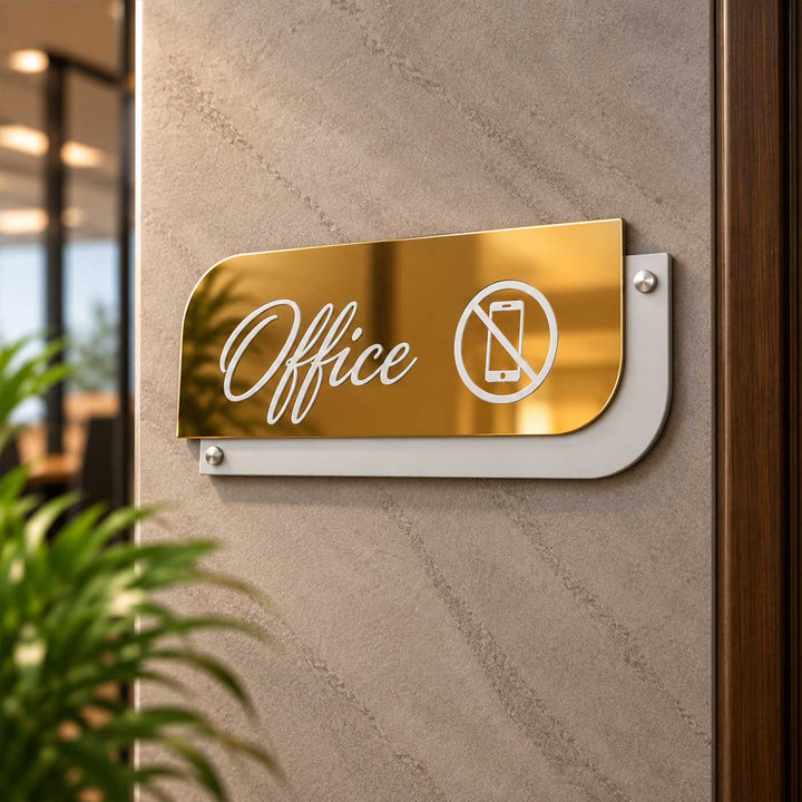 Premium Personalized Golden And White Acrylic Office Name Plate For Businesses