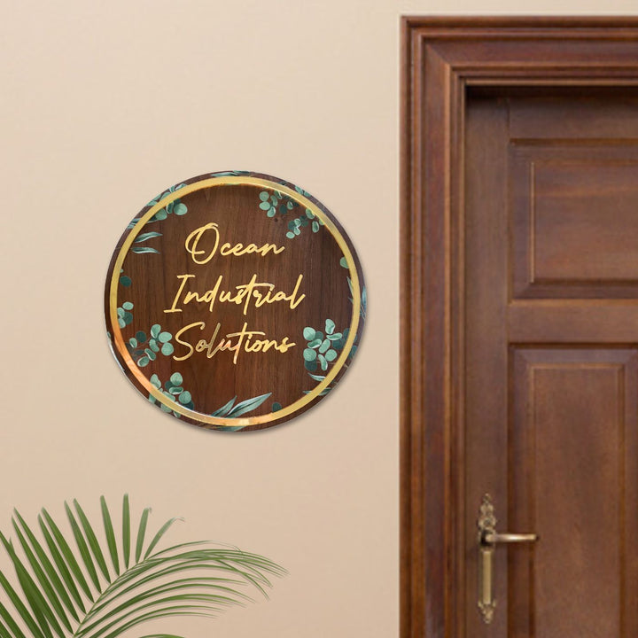 Personalised Wooden Floral Round Nameplate 2 - Mounted on Wall Next to Door
