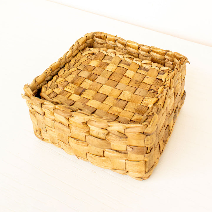 Handcrafted Water Hyacinth Coasters With Holder- Set of 6