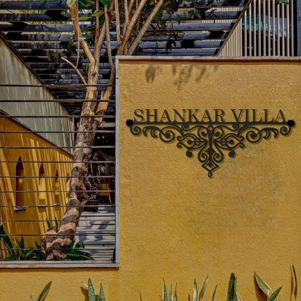 Personalized Ornate Weatherproof Name Plate For Villa - Mounted Signage on Outdoor Wall