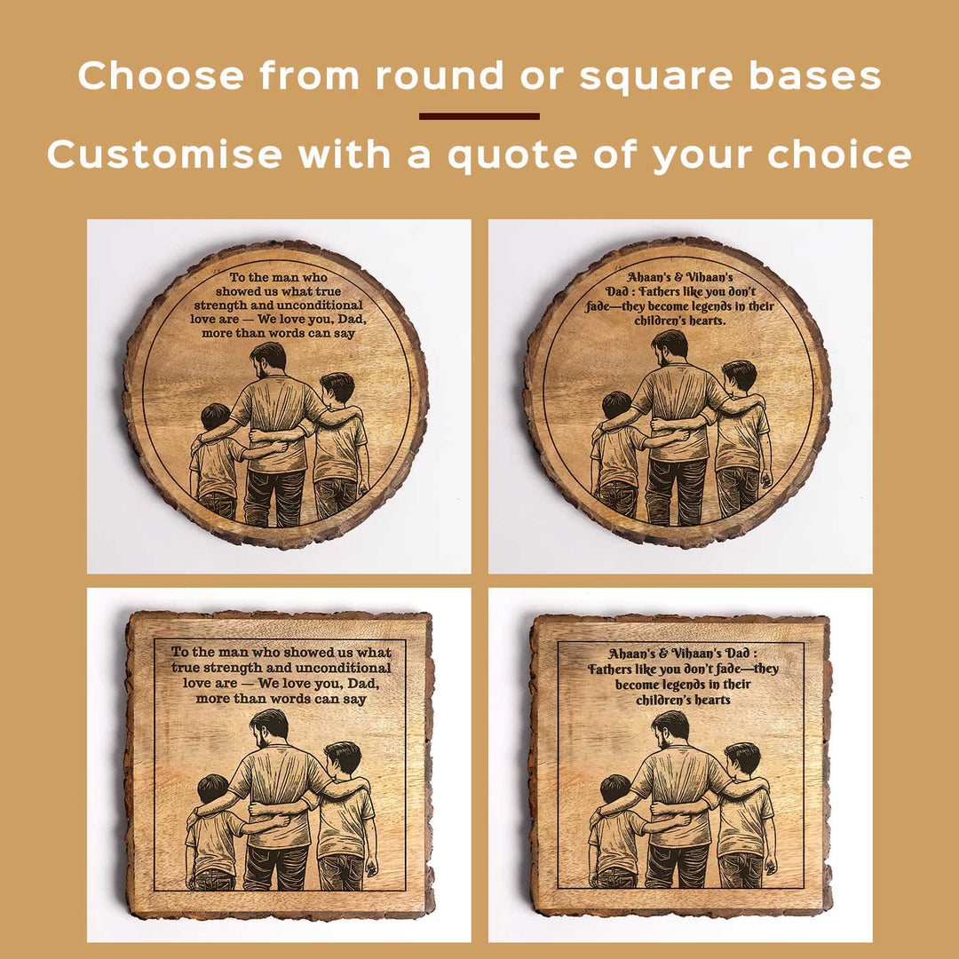 Personalized Hand Carved Engraved Dad And Children Theme Wooden Decorative Plaque