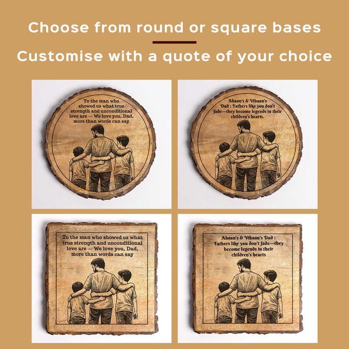 Personalized Hand Carved Engraved Dad And Children Theme Wooden Decorative Plaque
