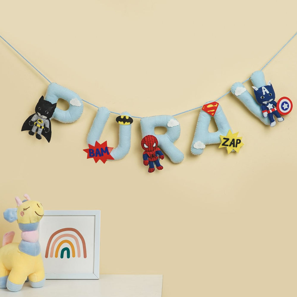 Handmade Personalized Felt Kids Bunting Superheros - Hanging Name Garland Display