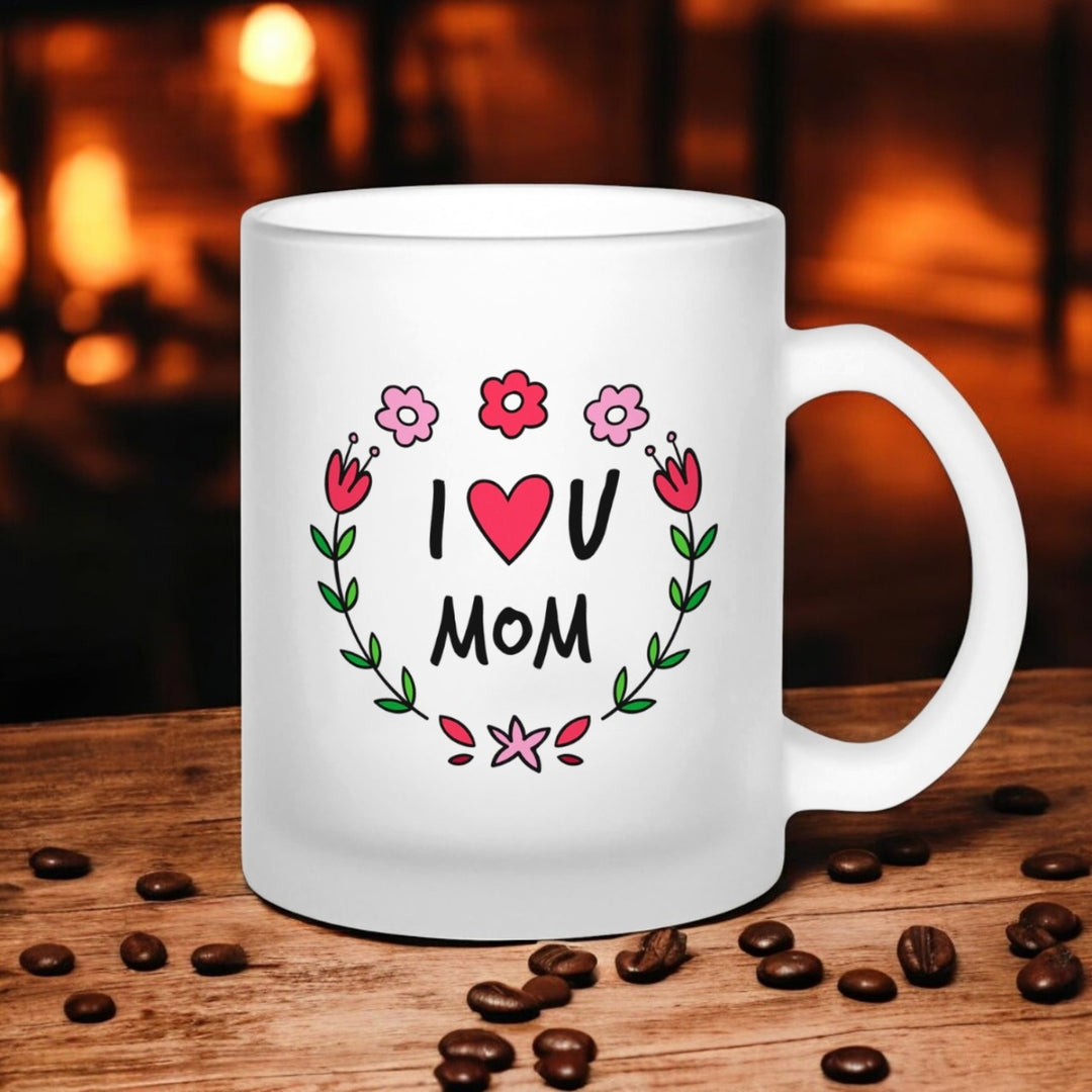 Printed I Love You Mom Theme Glass Mug