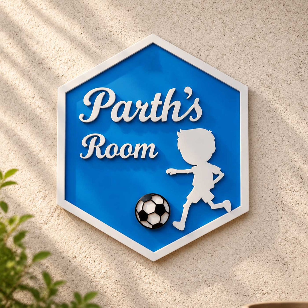 Football Theme Personalized Hexagon Acrylic Name Plate For Kids