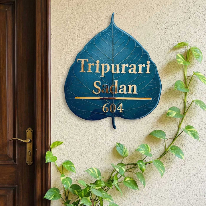 Blue Personalized Leaf Shape Resin Name Plate | With 3D Acrylic Letters