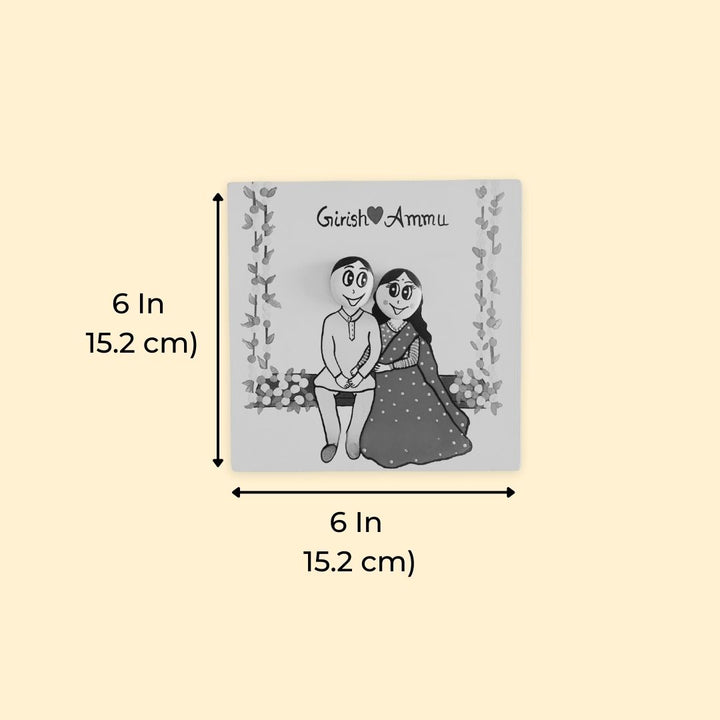 Personalized Hand-Painted Pebble Art Couple On Swing Wooden Decorative Plaque