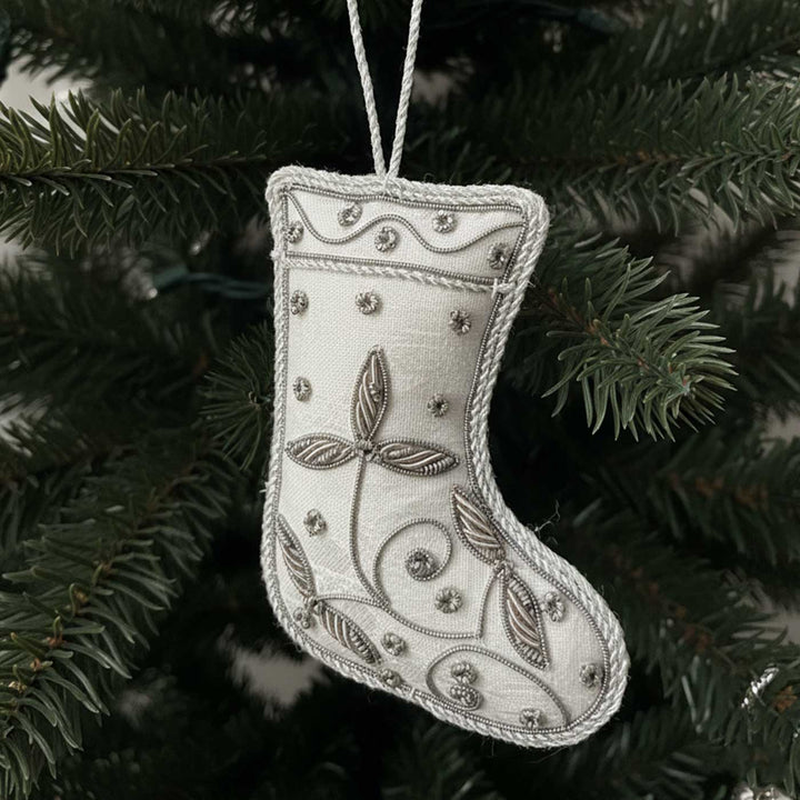 Silver Stocking Sequin Premium Zardozi Ornament