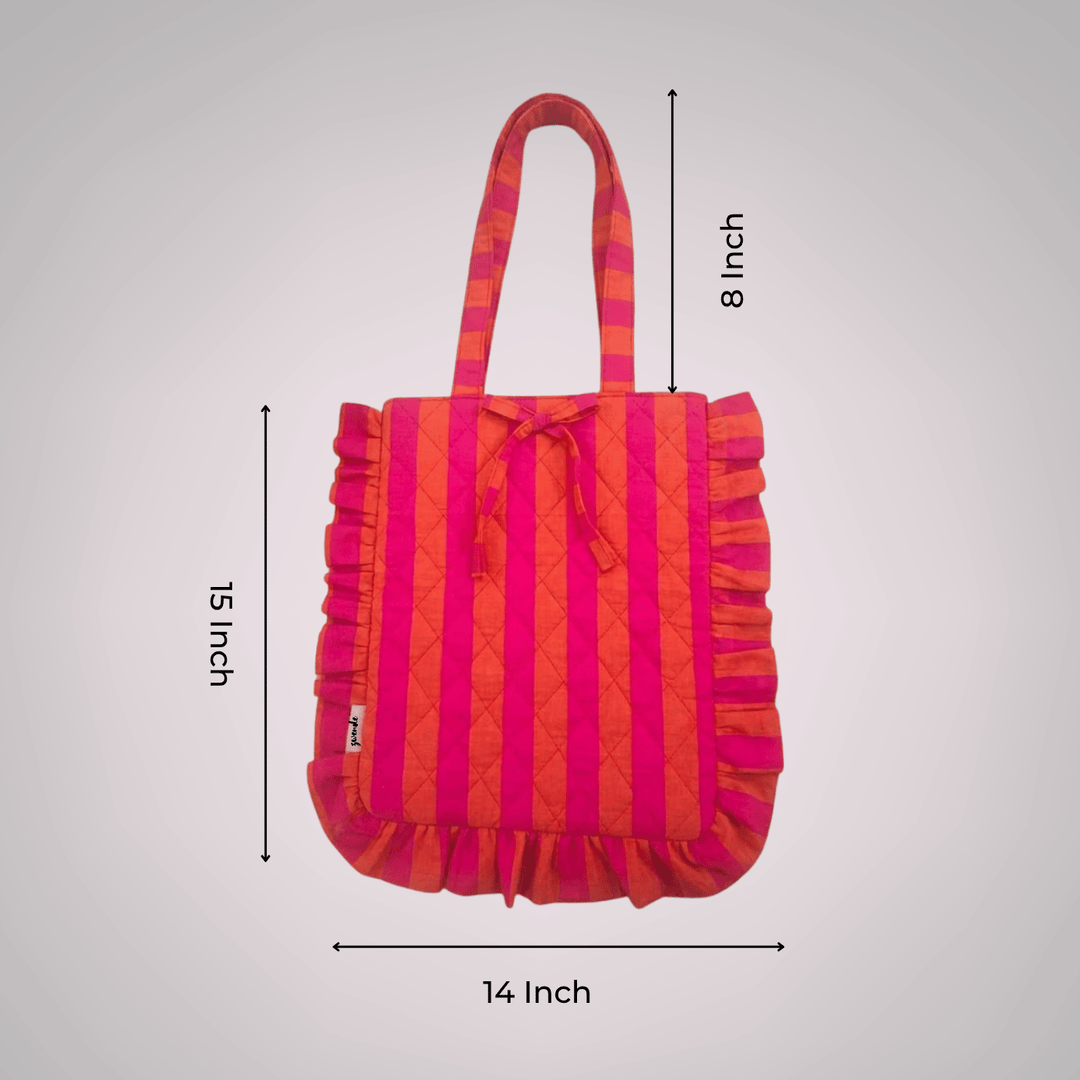 "Belle" Flat Tote Bag With Bow Detail & Magnetic Closure For Women | Broad Stripes