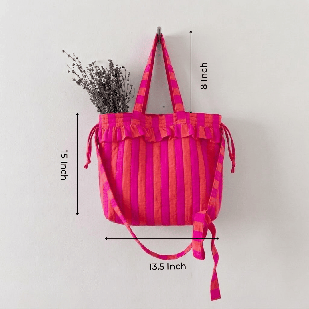 "Penelope" Large Tote Bag With Adjustable Tie-up Straps For Women | Thin Stripes