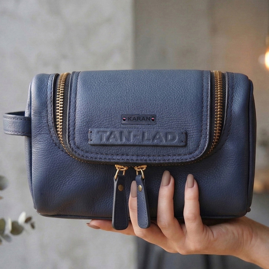 Personalized Blue Jill Leather Travel Kit