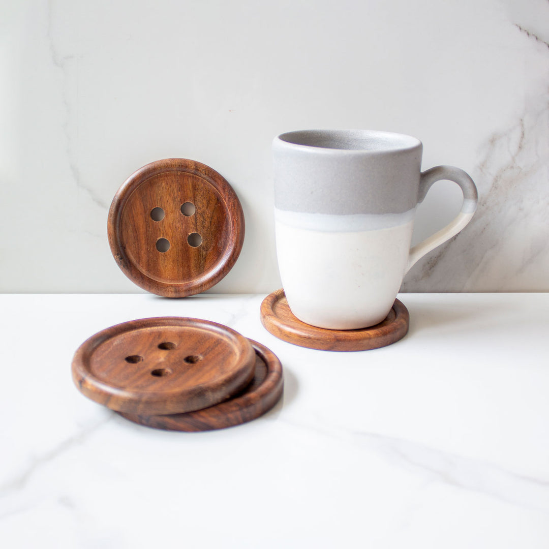 Handcrafted Wooden Button Coasters - Set of 4