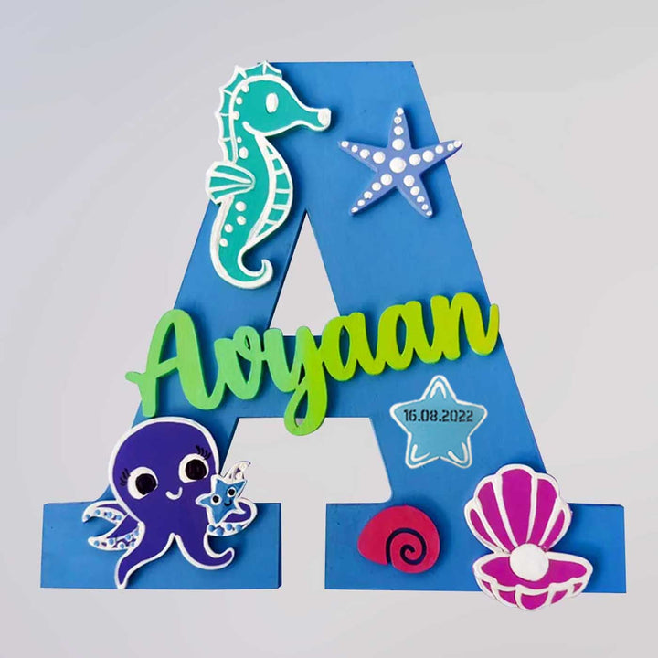 Handcrafted Personalized Kids Sea Themed Monogram Mdf Nameplate 3 - Name Personalization Example on Letter