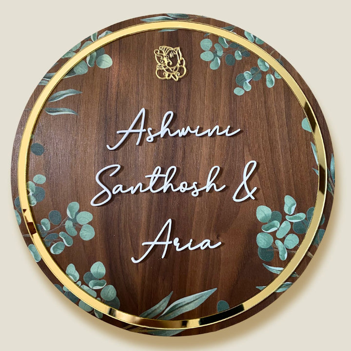 Personalised Wooden Floral Round Nameplate Copy 1 - Front View with Name Personalization