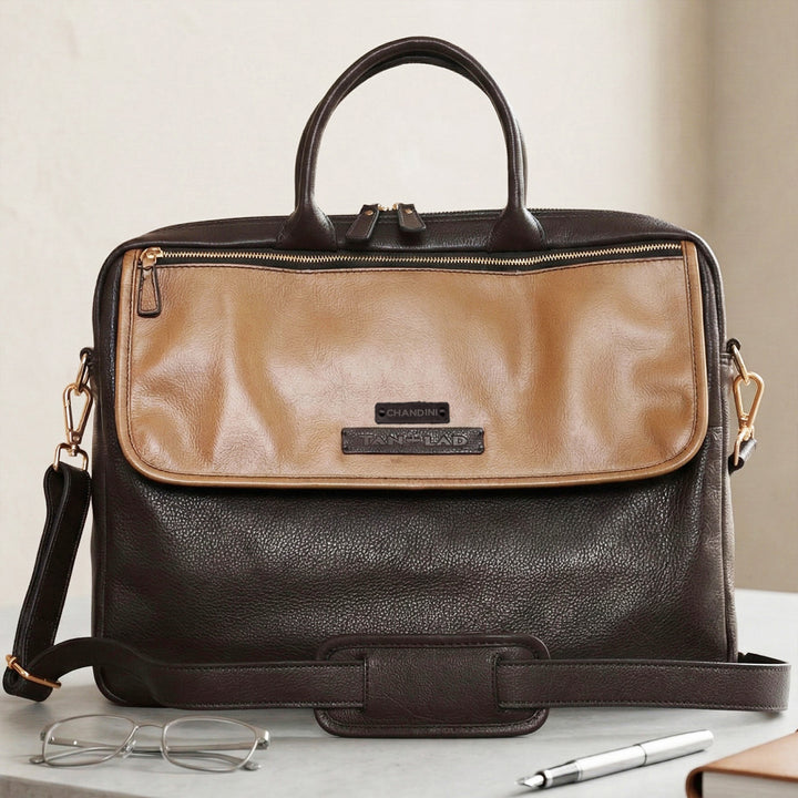 Personalized Olive Brown Robert Leather Laptop Bag