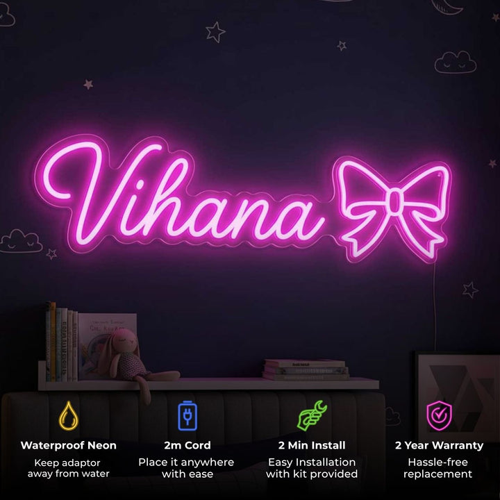 Personalized Name Neon Light Sign Board With Customisable Motif For Room Decor