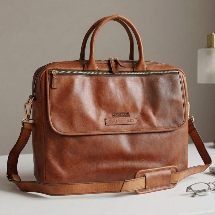 Personalized Brown Robert Leather Laptop Bag