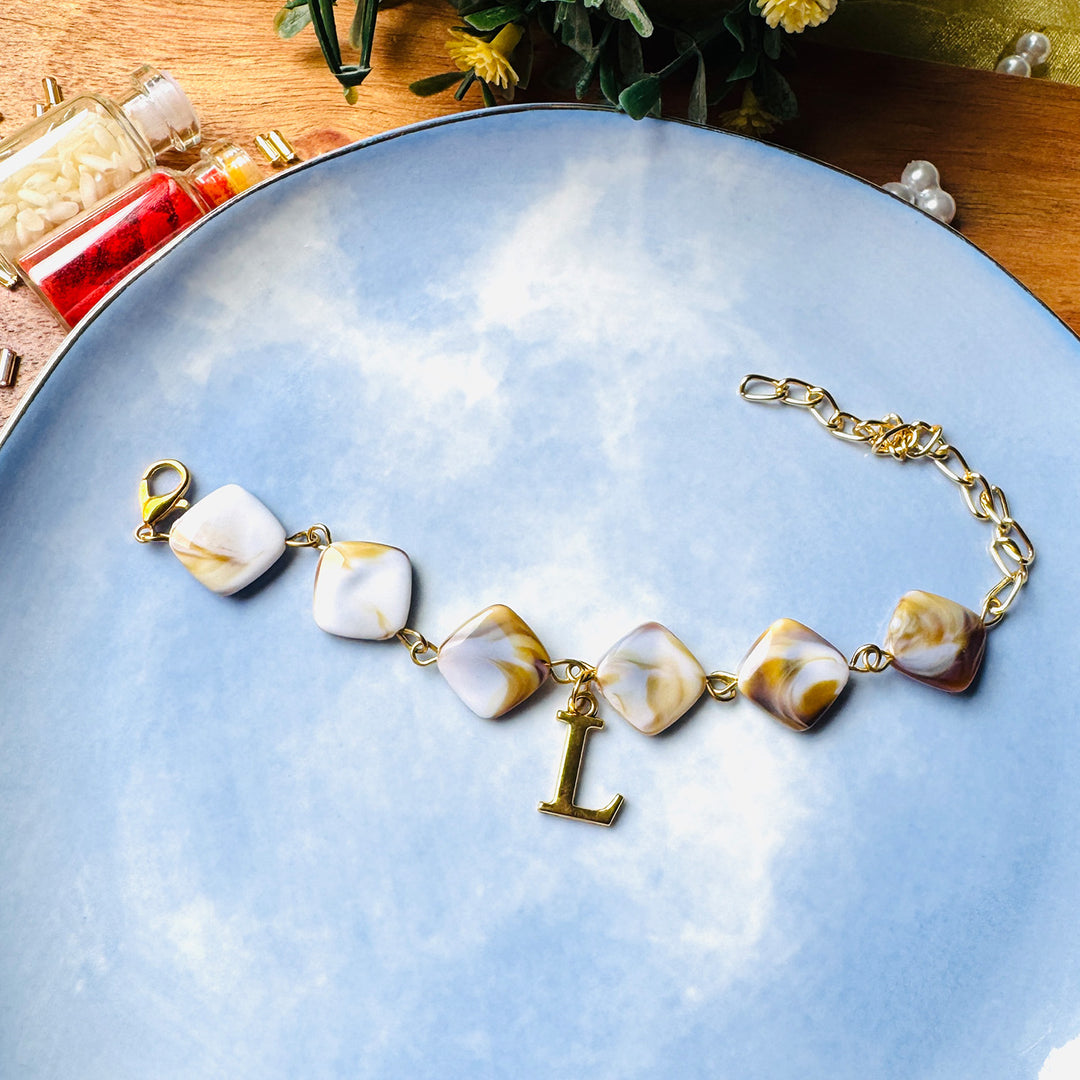 Handmade Personalised Initial Charm Bracelet Rakhi With Roli Chawal For Sister