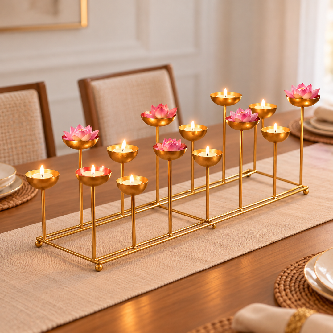 24 Inch | Decorative Large 2 Row Metal Tealight Holder