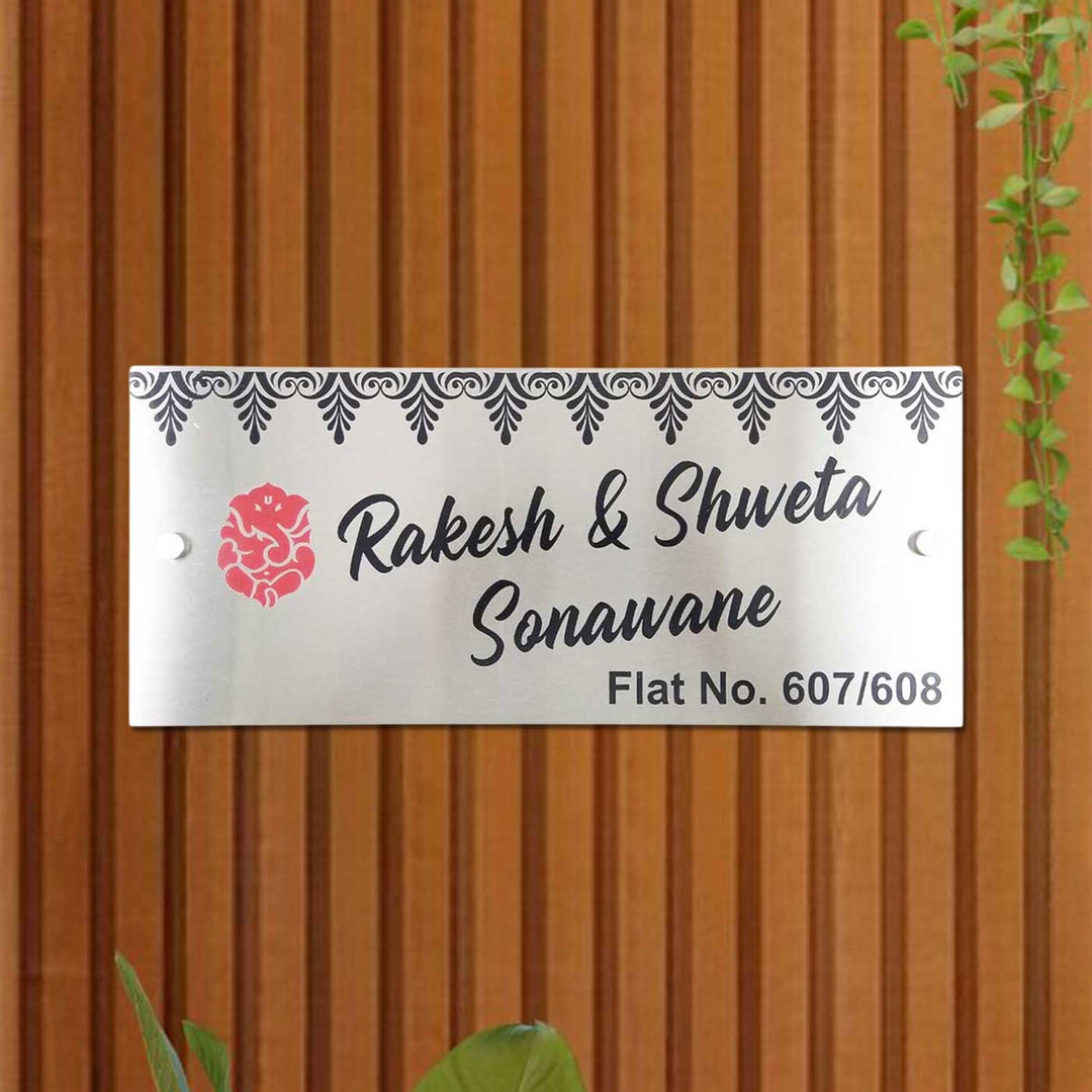 Personalized Engraved Ganesha Theme Minimalist Stainless Steel Name Plate