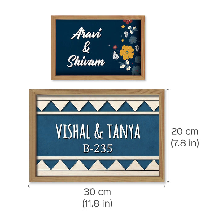 Wooden Personalized Framed Name Plate For Couples - Name Personalization Example with Dimensions