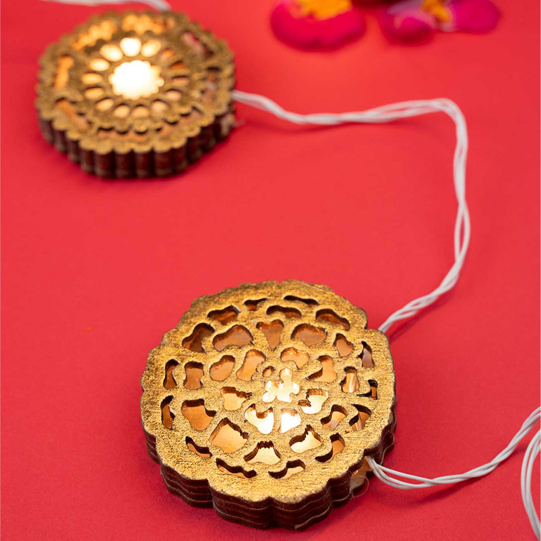 3m, 11 Bulbs | Handmade Decorative Flower Shape 3D Wooden LED Fairy Light