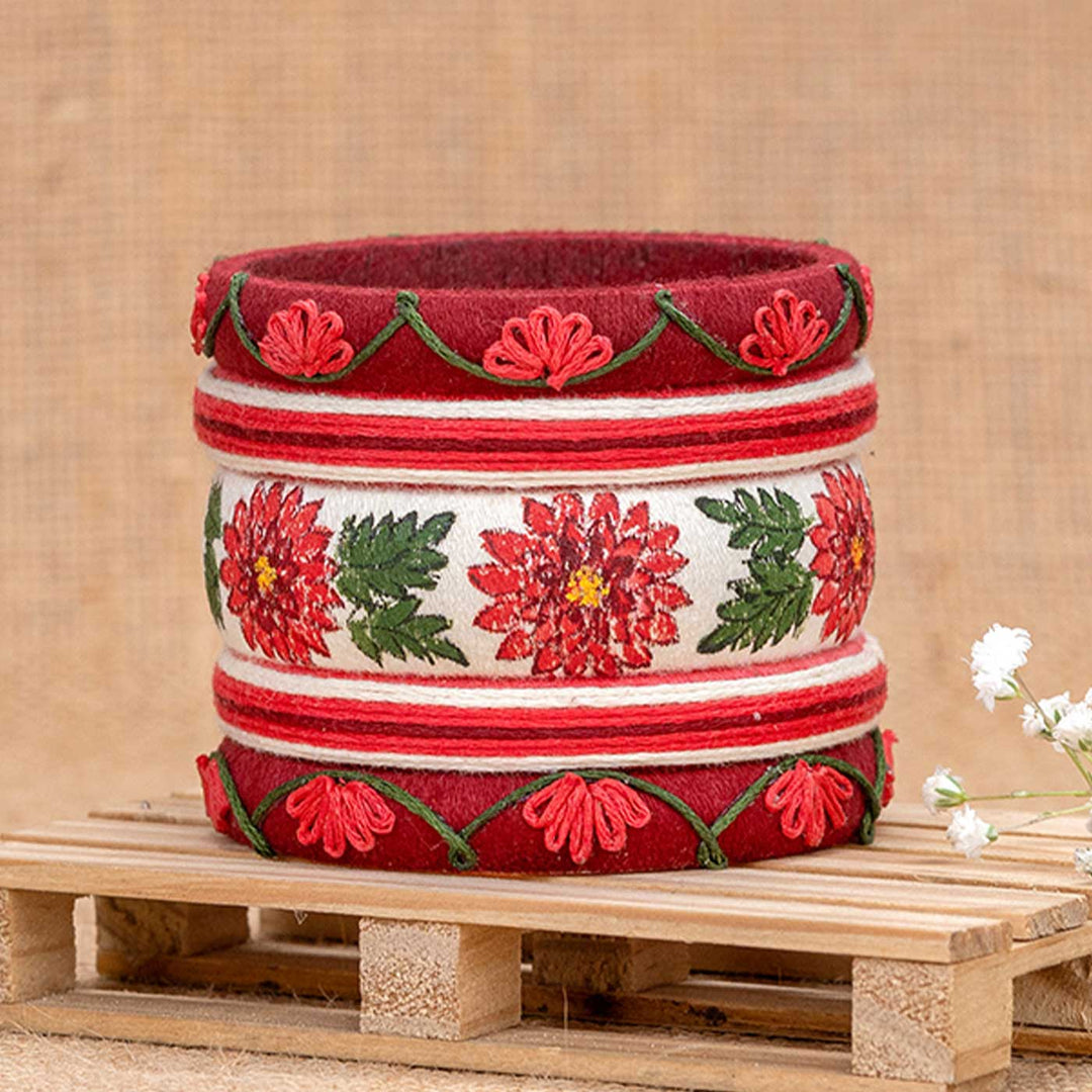 Red Handcrafted Dahlia Flower Bangles | Set of 5