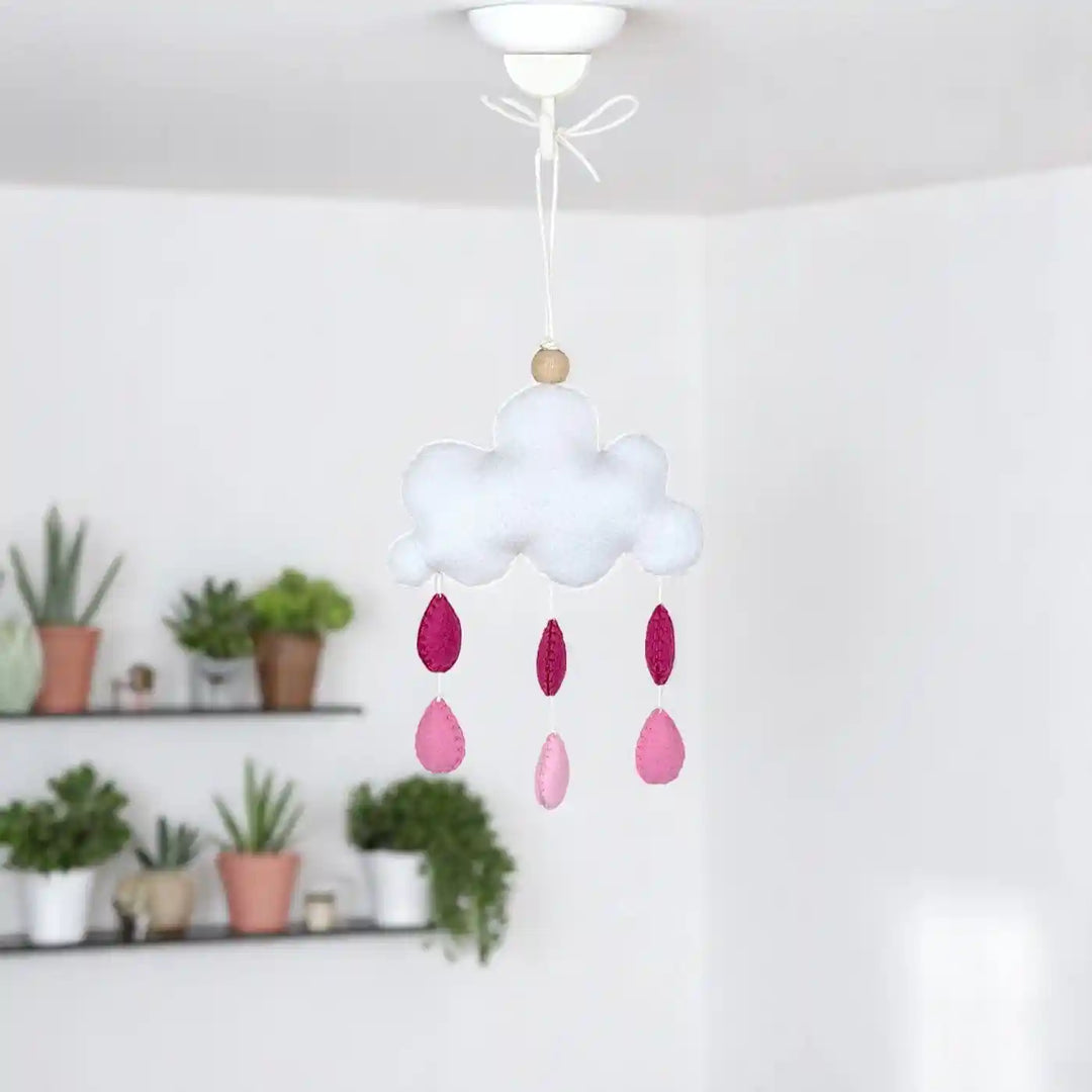 Handmade Pink Rain Cloud Felt Hanging For Kids