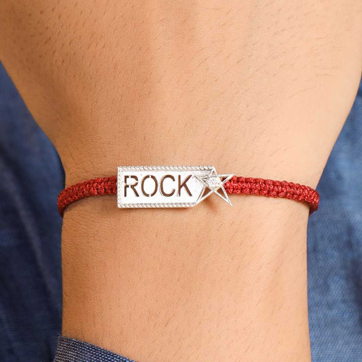 Handmade Rockstar Design Silver Rakhi For Brother - On Wrist Display