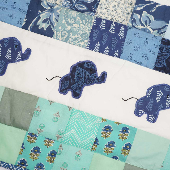 Personalized Elephant Parade Theme Cotton Quilt For Kids