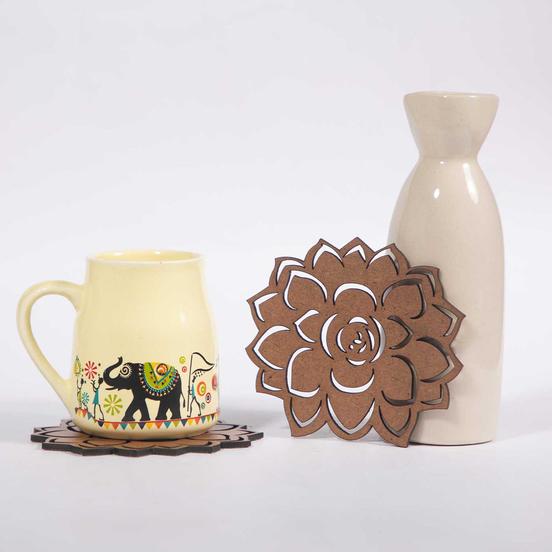 Lotus Blossom MDF Laser-Cut Graceful & Stylish Coaster Set  | Set of 6