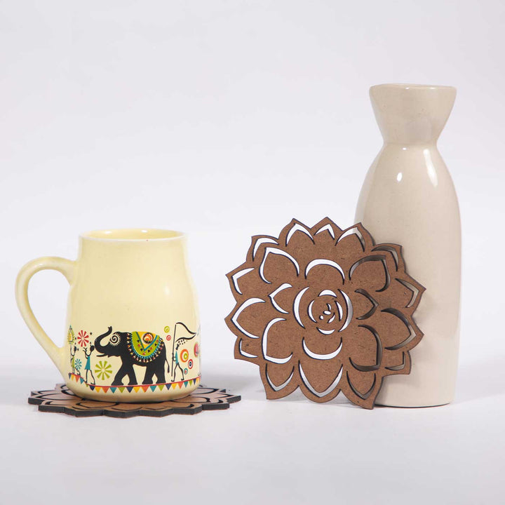Lotus Blossom MDF Laser-Cut Graceful & Stylish Coaster Set  | Set of 6