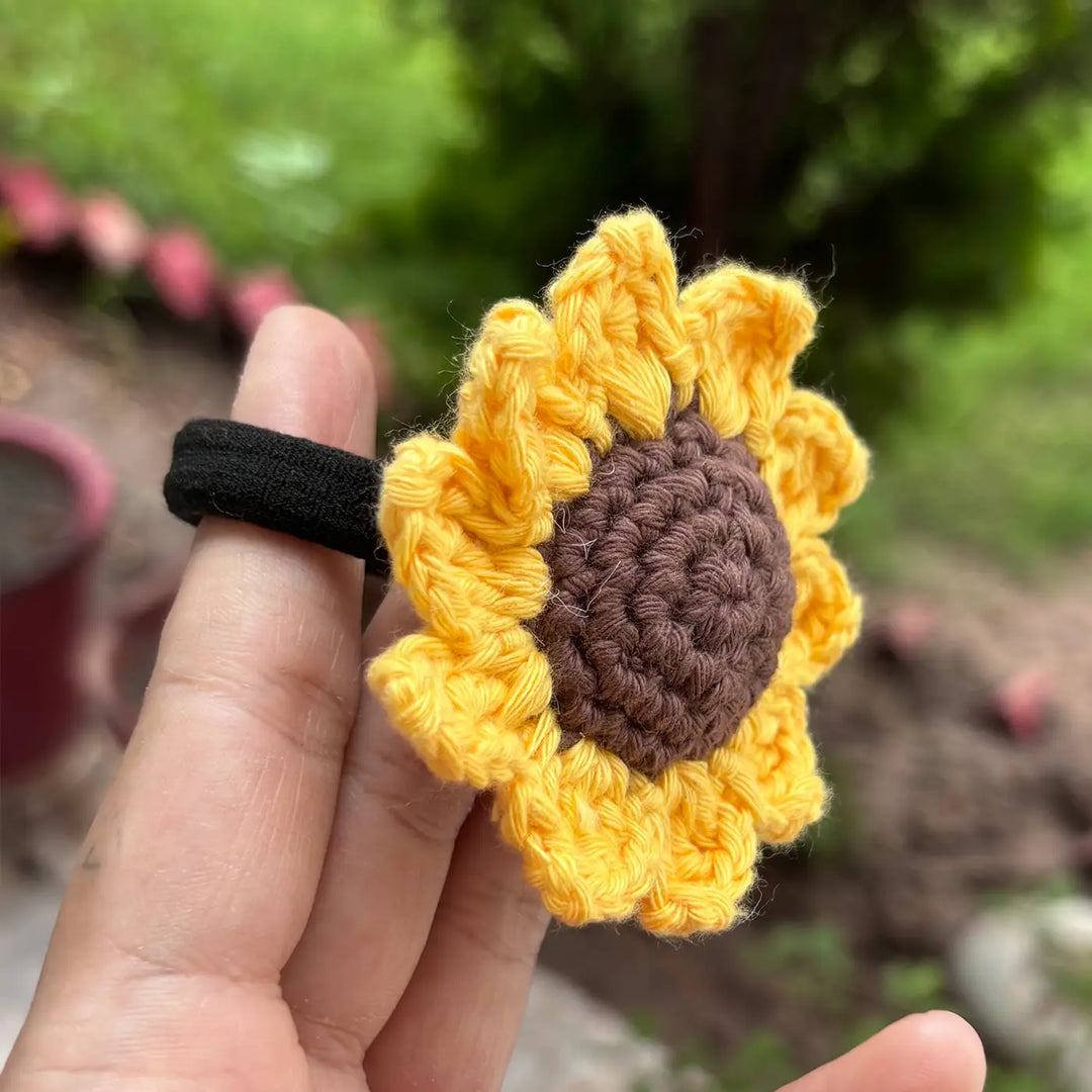 Handmade Crochet Sunflower Design Cotton Hair Tie