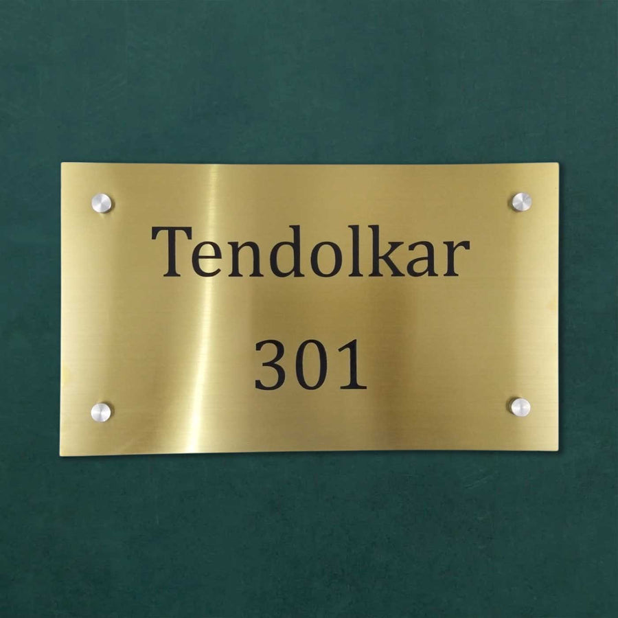 Personalized Weatherproof Minimalist Gold Stainless Steel Name Plate - Front View with Mounting Screws