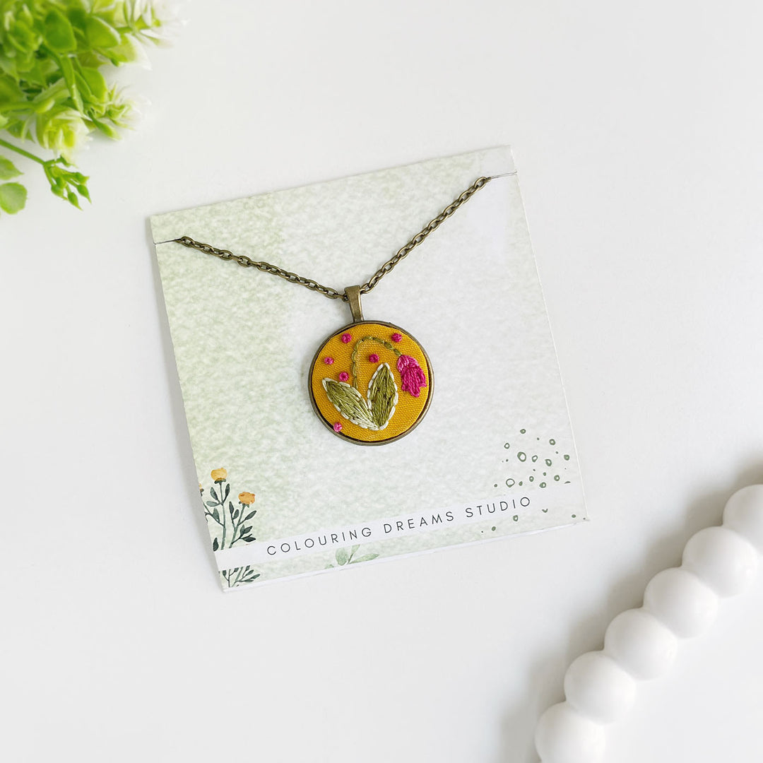 Hand Embroidered Bloom To Hold Antique Finish Necklace