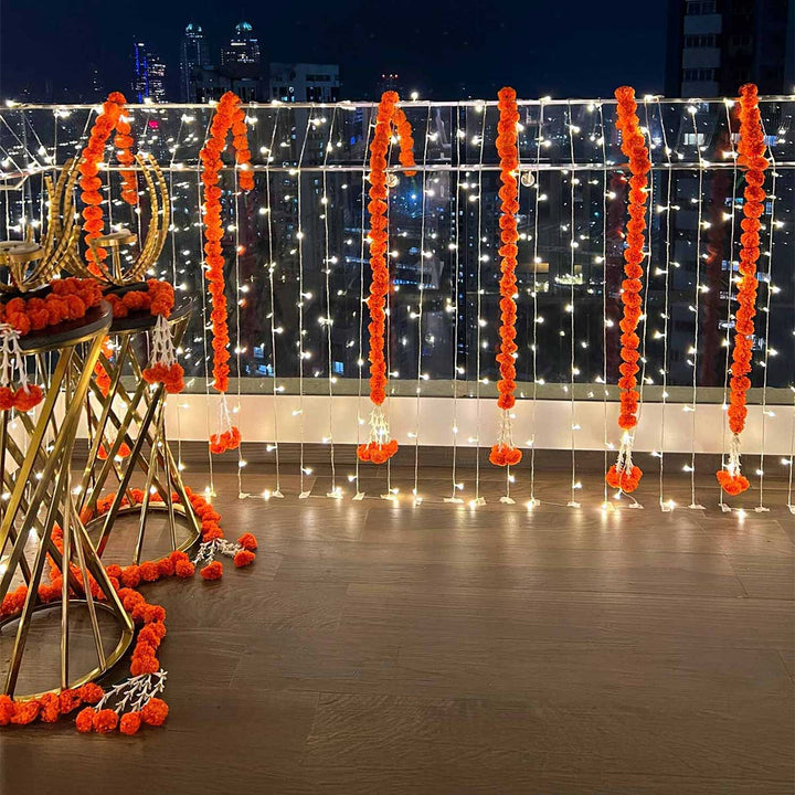 Glamour Orange Marigold Garland Decor Kit With Warm White Fairy Lights