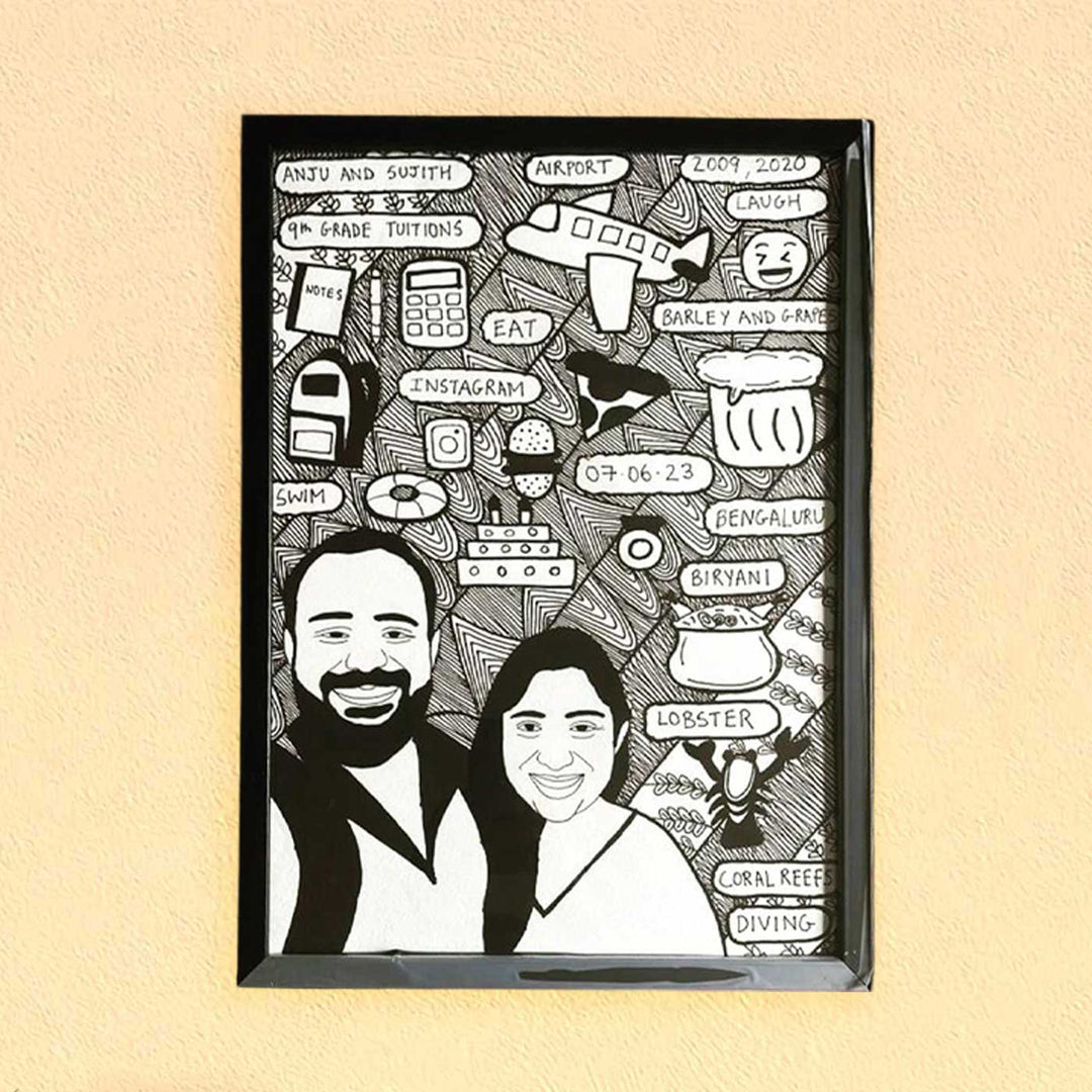 Photo Personalized Doodle Art Couples Black & White Decorative Plaque