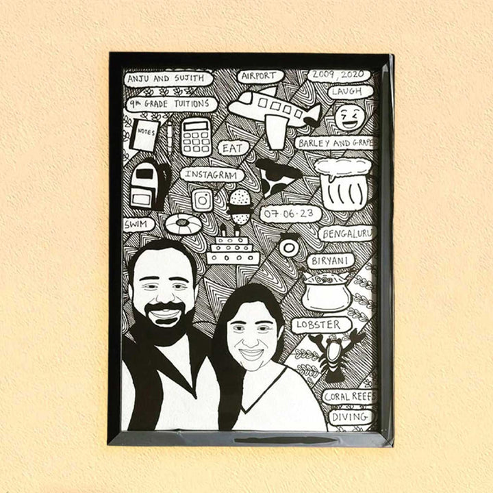 Photo Personalized Doodle Art Couples Black & White Decorative Plaque