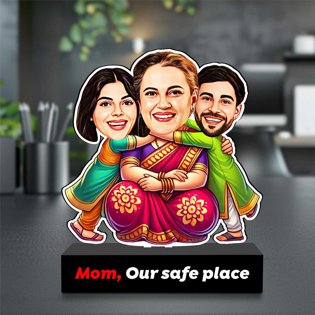Photo Personalized "Mom, Our Safe Place" MDF Wood Caricature Cutout For Mothers