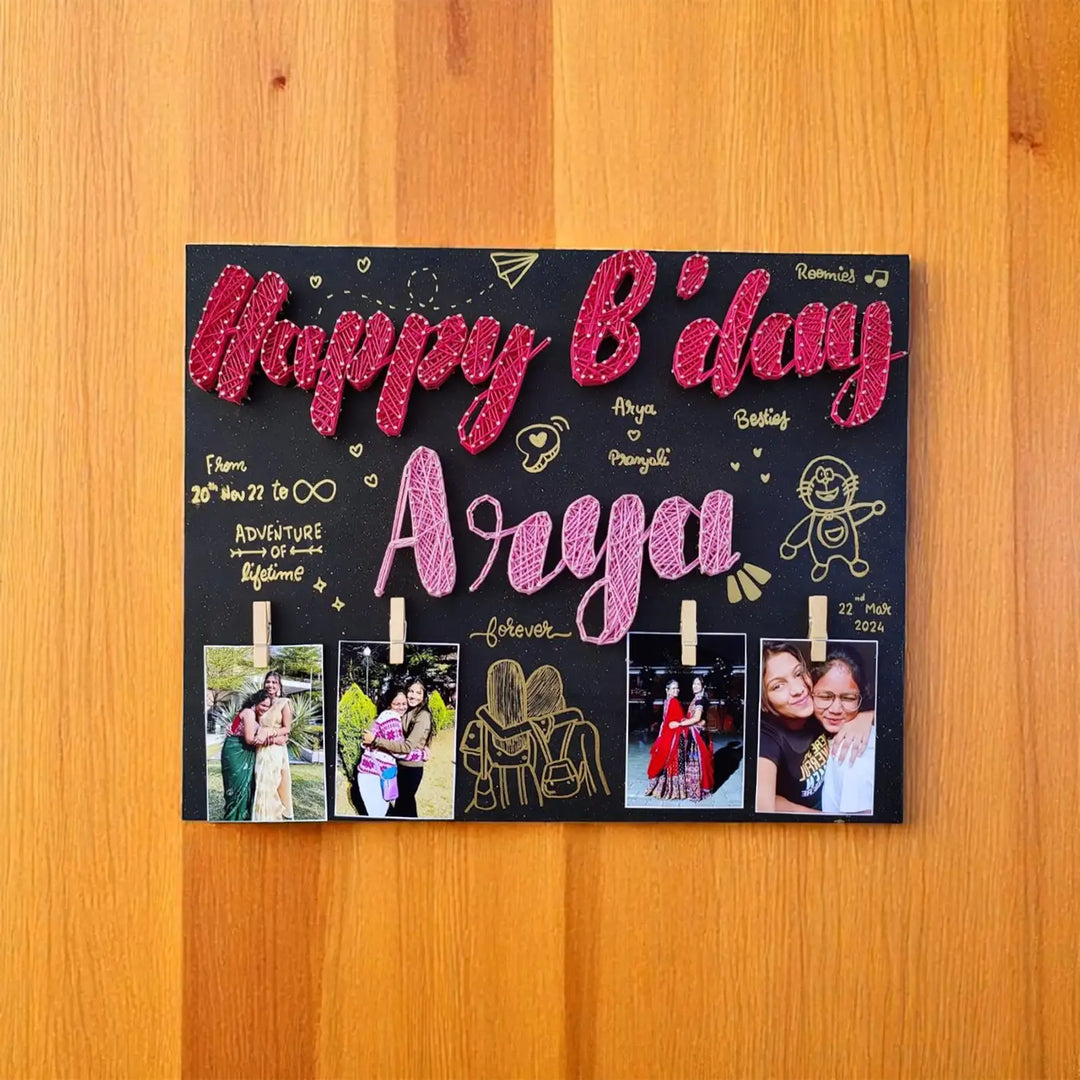 Photo Personalized Handmade String Art Birthday Theme MDF Wood Name Plate