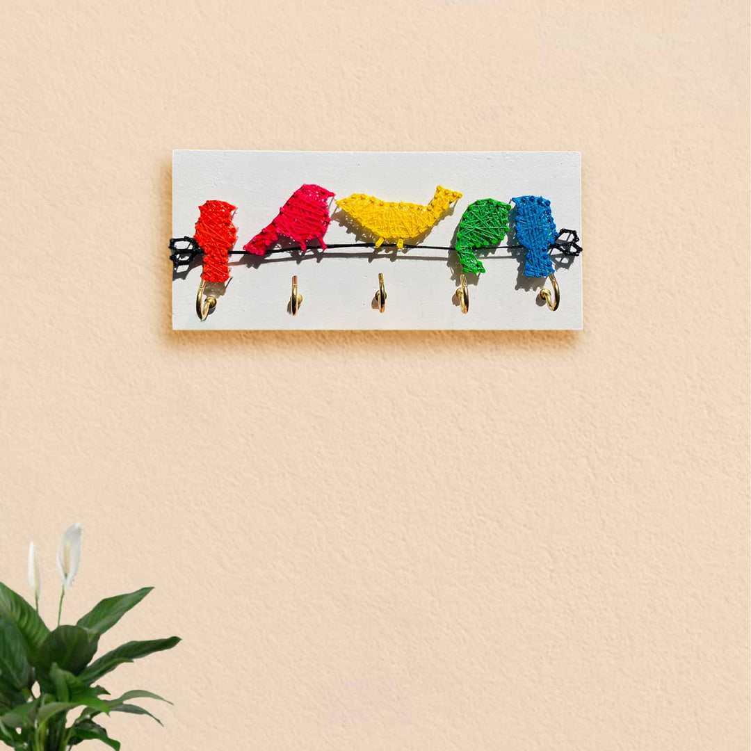 Handmade String Art Multicolour Birds Mdf Wood Key Hanger