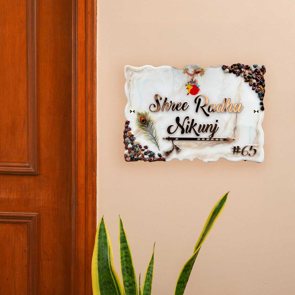Personalized White And Brown Resin And Acrylic Waterproof Name Plate - Mounted on Wall by Doorframe