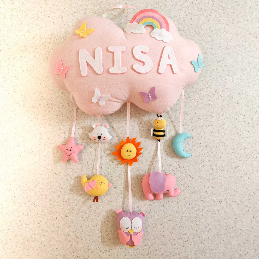Personalized Handmade Cloud & Butterfly Theme Felt Kids Name Plate