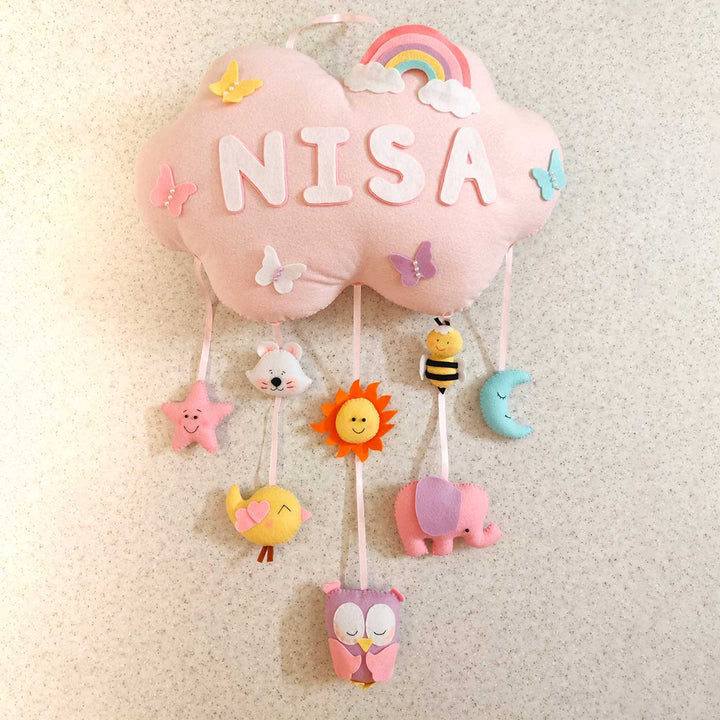 Personalized Handmade Cloud & Butterfly Theme Felt Kids Name Plate