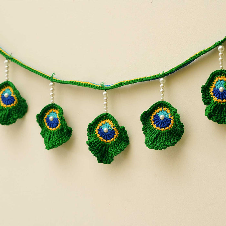 42 In | Handmade Peacock Feather Inspired Crochet Toran & Hanging Set | Set Of 3