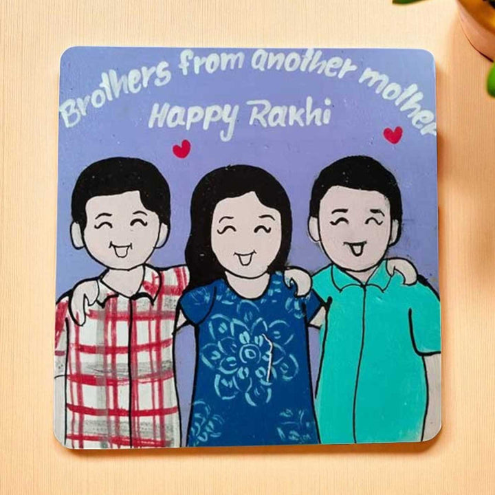 Photo Personalized Hand-Painted Three Sibling Design Mdf Wood Fridge Magnet