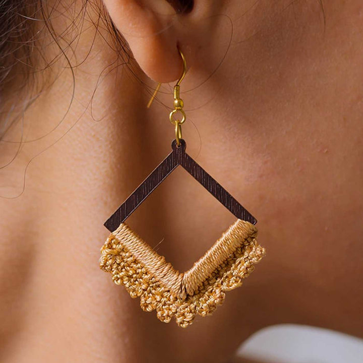 Handmade Crochet Beige Square Loop Earrings
