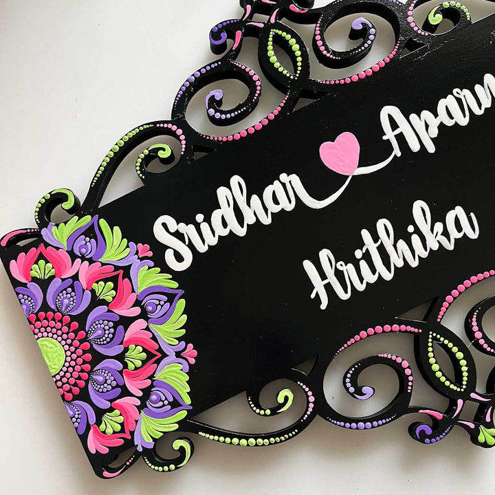 Personalized Handmade Dot Art Rectangle Mdf Wood Name Plate - Close-up of Name Personalization
